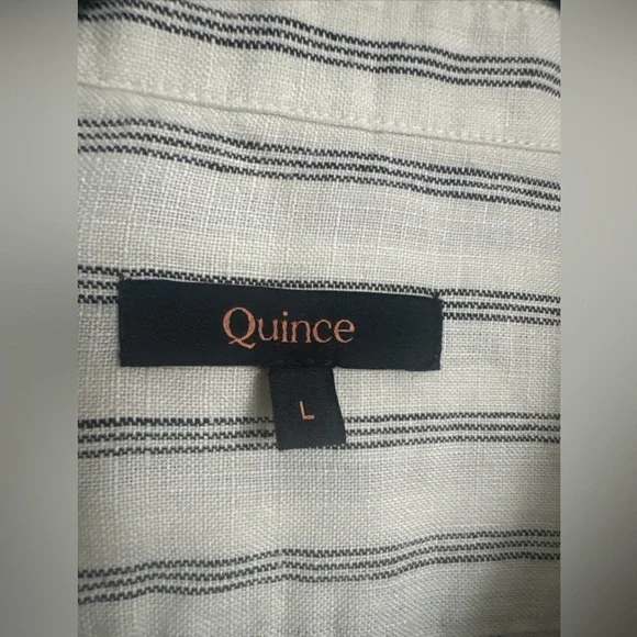 Quince Shirt Dress Women’s Flax European Linen Shirt Dress Pinstriped Pockets L - Picture 3 of 7